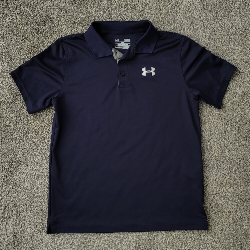 Boys Navy Under Armour Polo Shirt YLG
